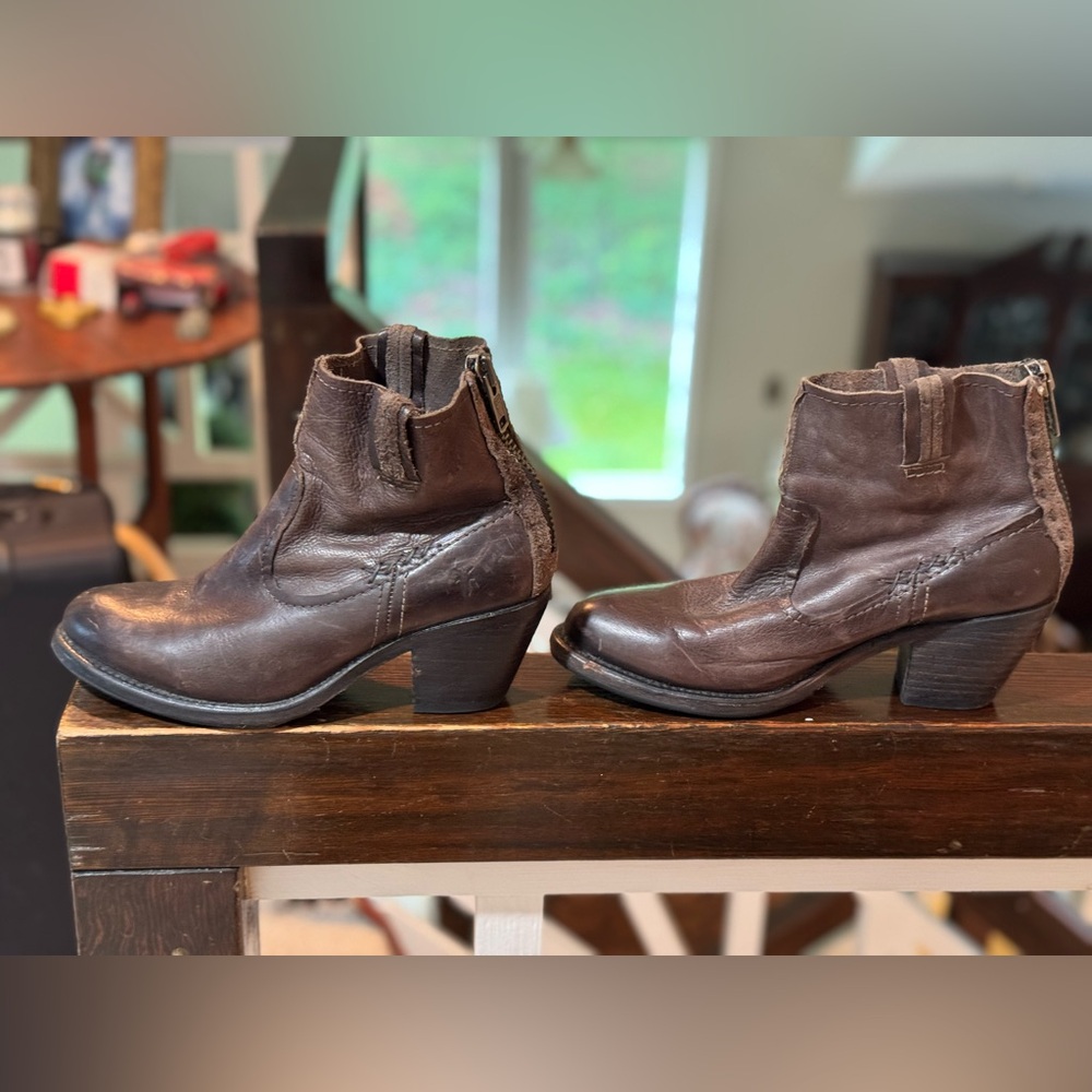 Frye Brown Ankle Booties with Western Flair